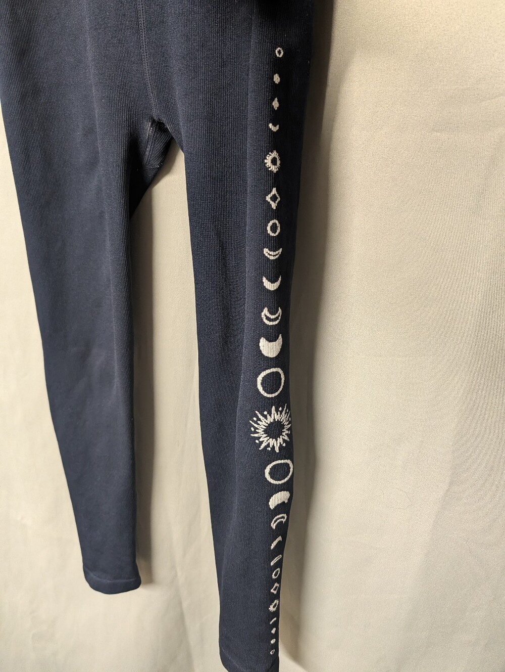 Spiritual Gangster Dark Navy Leggings with Wh Side Moon Phase Graphic Size XS/ S